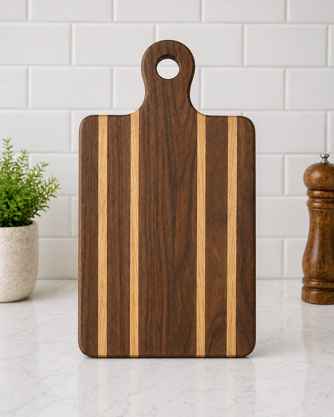 Walnut & Oak Striped Breadboard with Handle