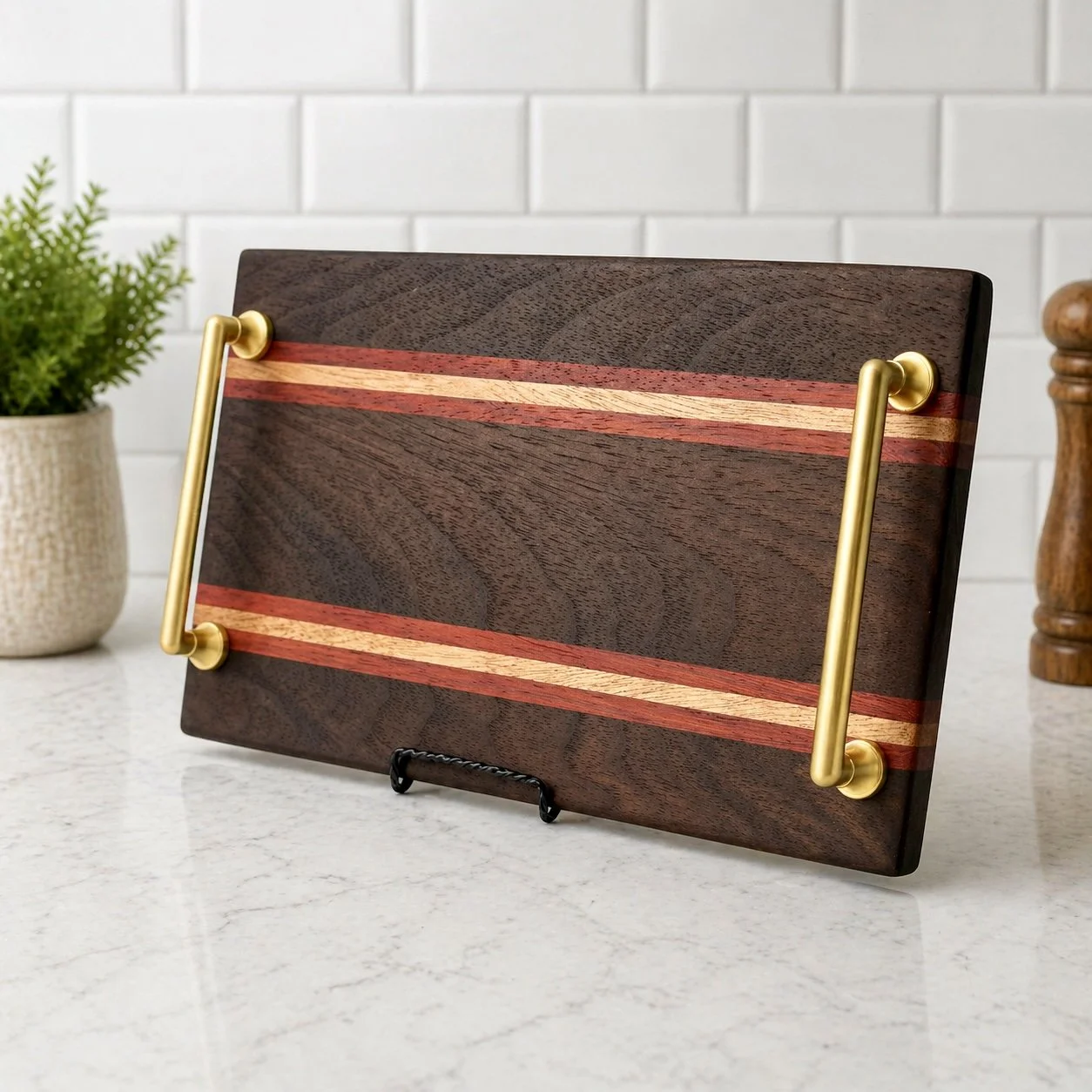 Walnut, Padauk, and Mahogany Striped Decorative Tray