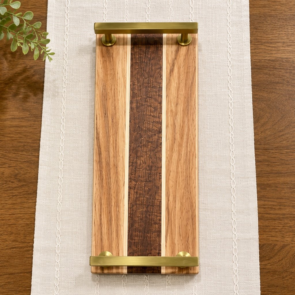 Rustic Maple Serving Tray w/ Brass Handles