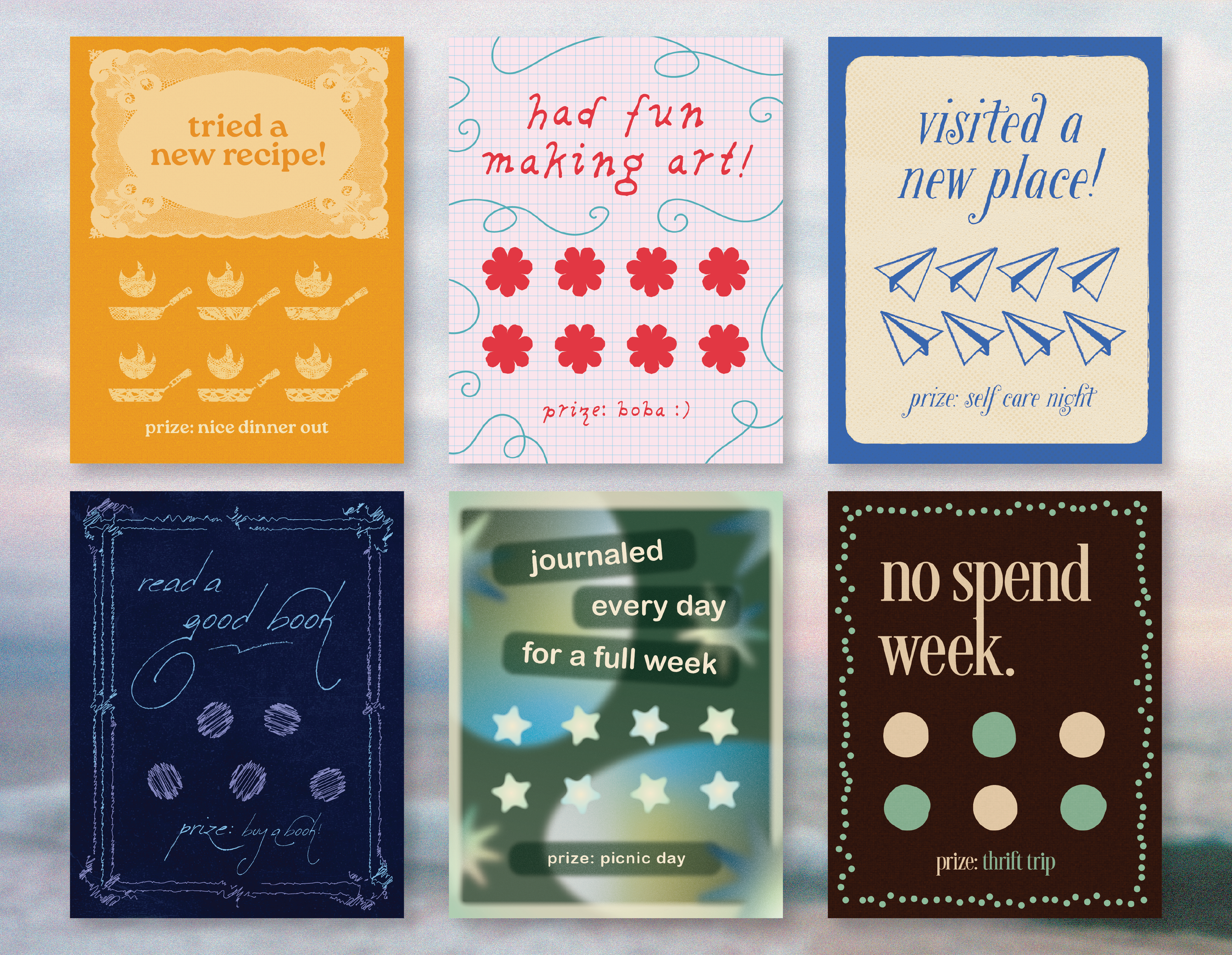 Punch Cards: When the "personal punch card" trend was trending online, I made my own batch to experiment with different design styles.
