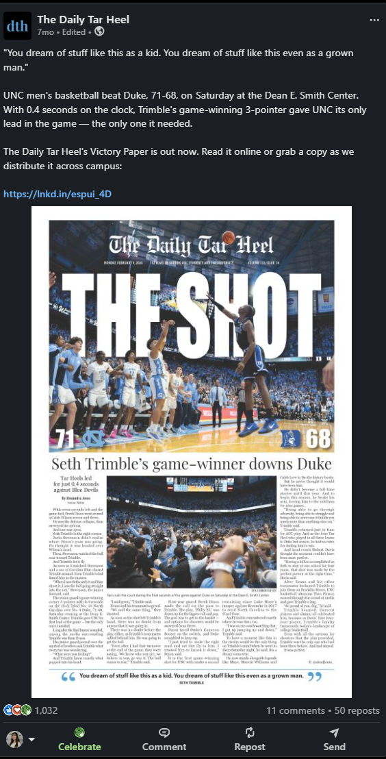 LinkedIn post for our Victory Edition.