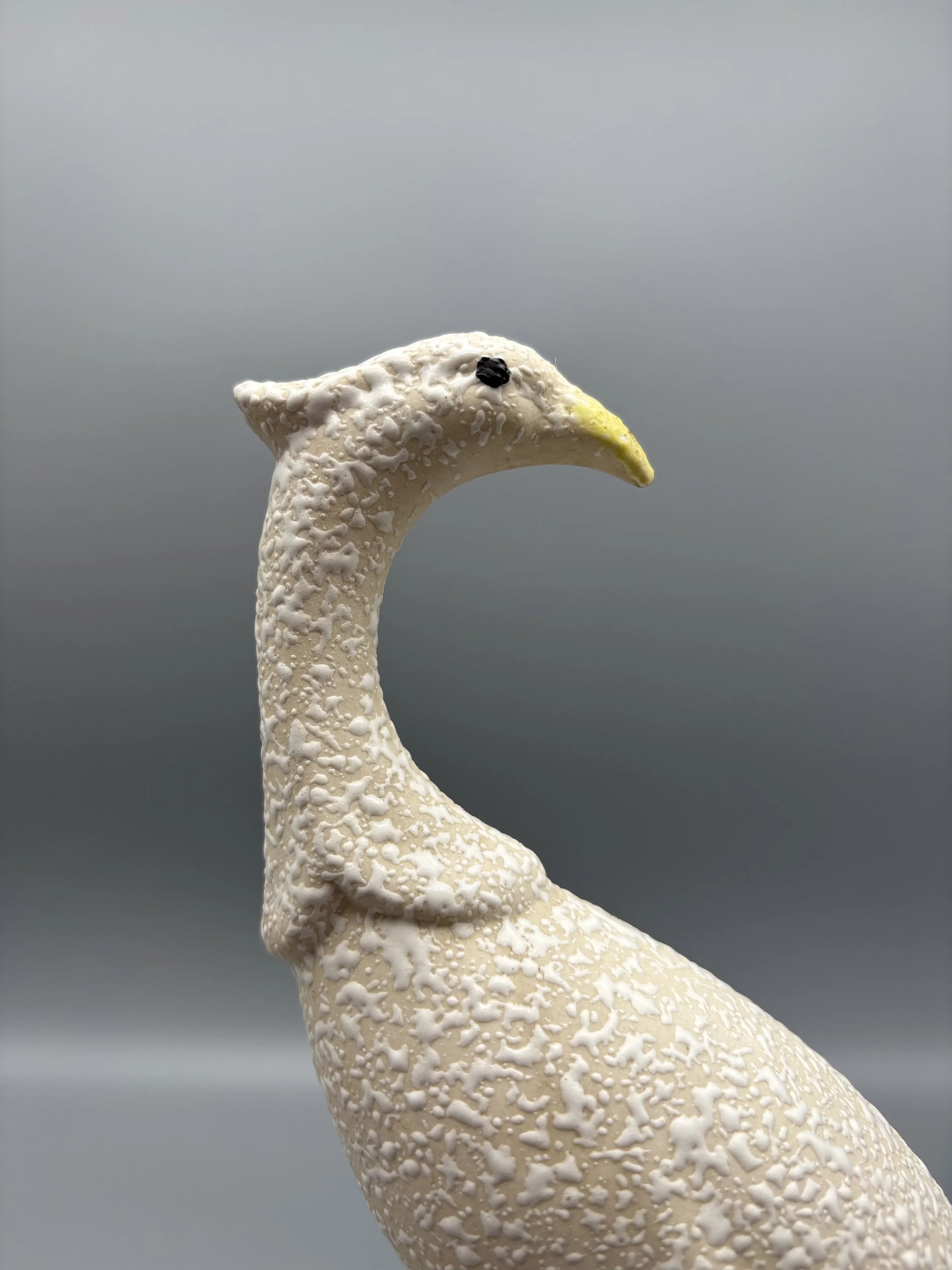 Vintage Mid Century Modern Ceramic Peacock Figurine Speckled Spatterware 11" MCM