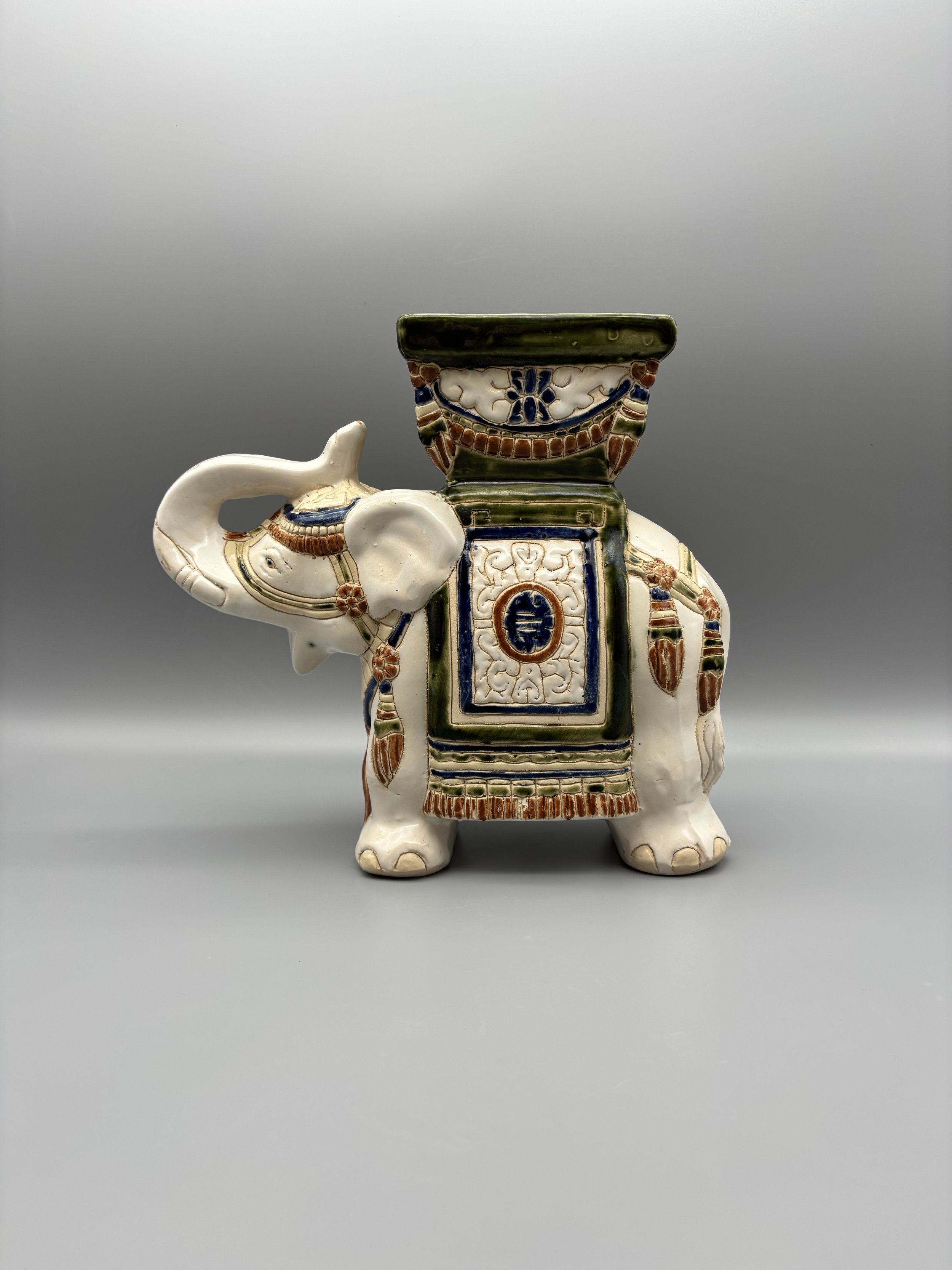 Vintage Asian Ceramic Glazed Elephant Statue Planter