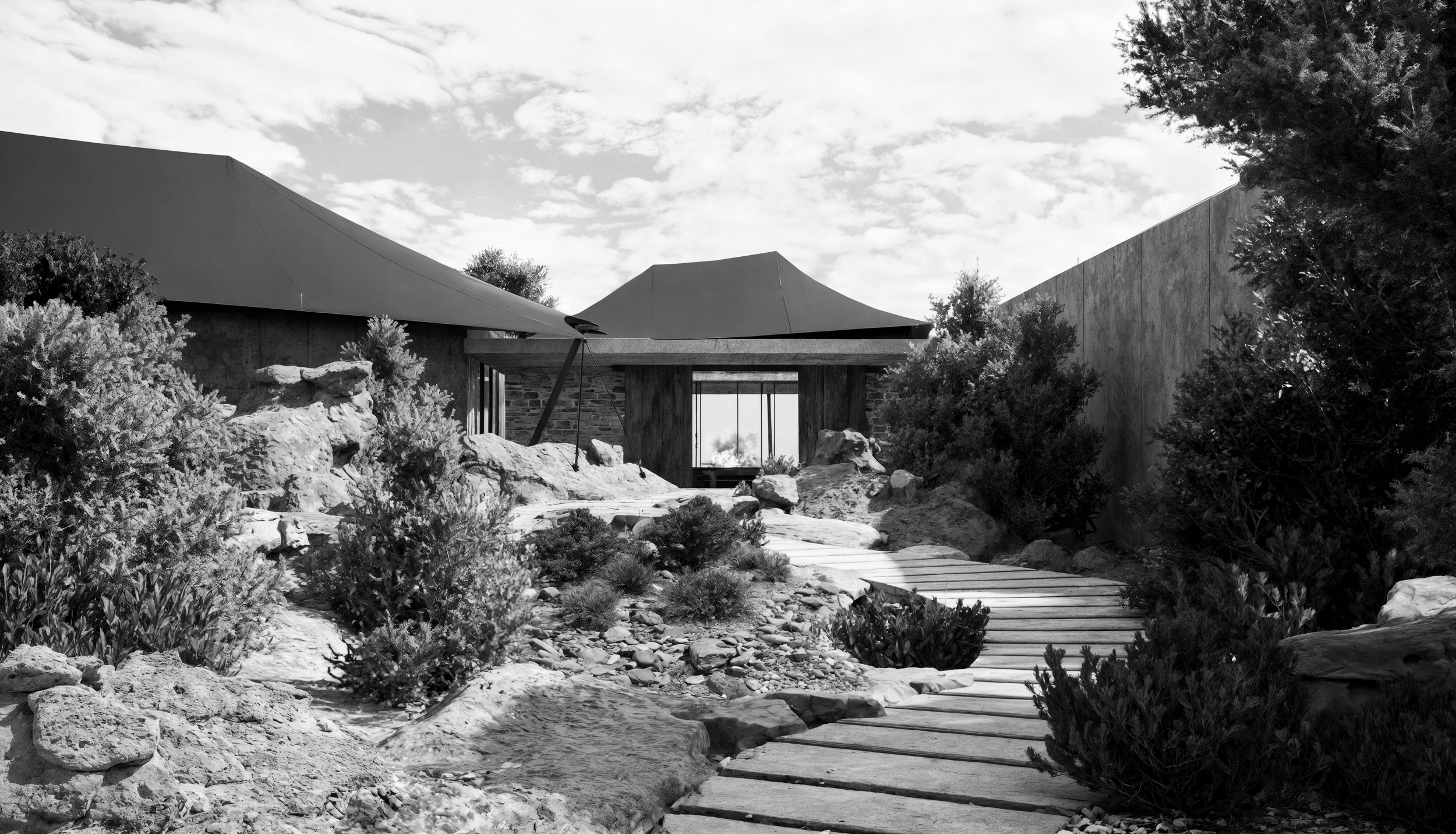 A beautiful luxury camp experience in black and white