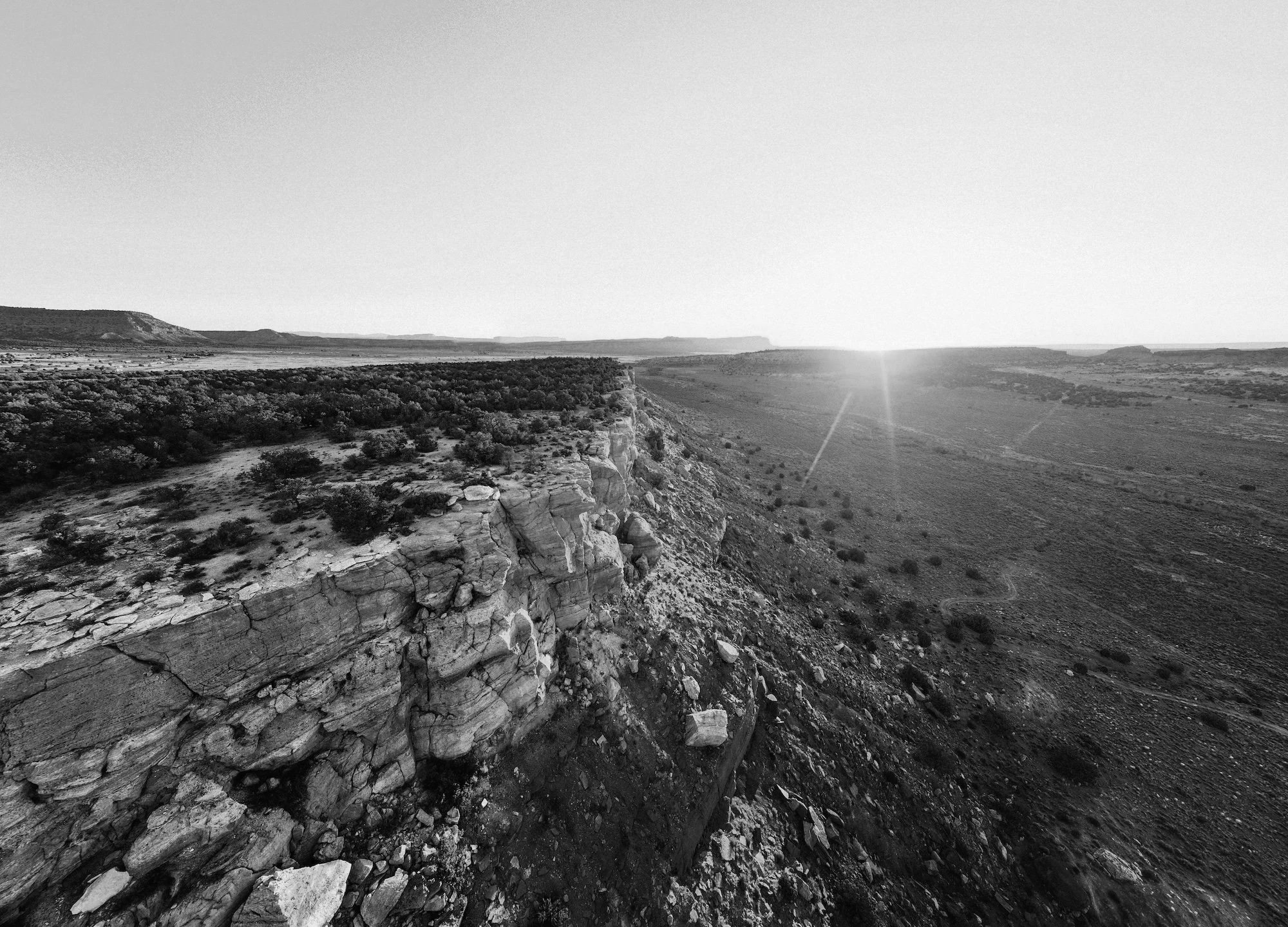 Canyon with sunrise in black and white