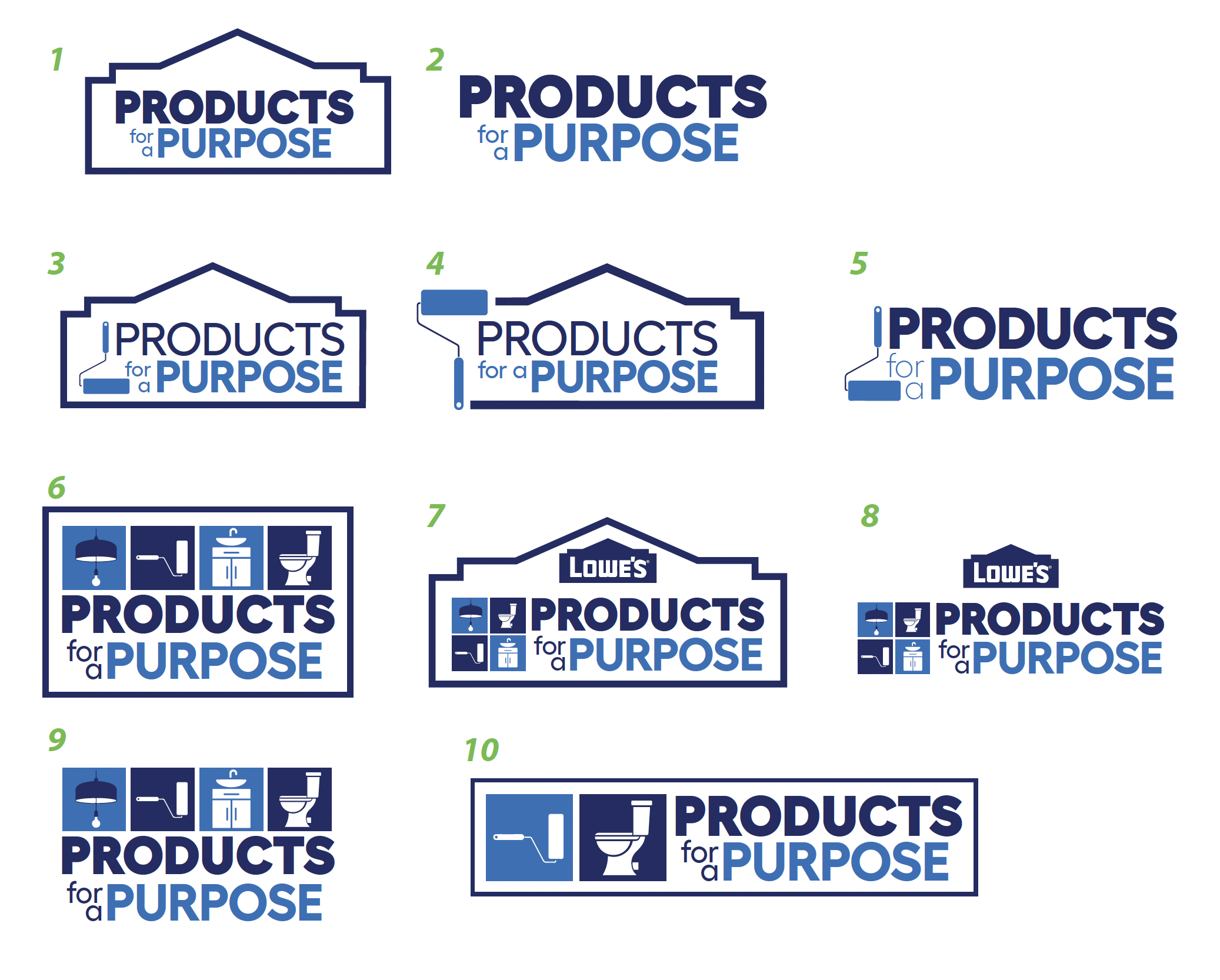 Concept sheet in logo design - Products for a Purpose.