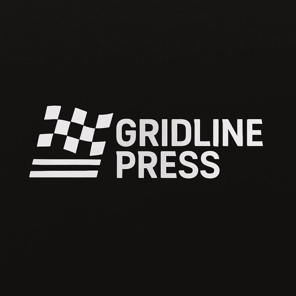 Black background with a racing checkered flag graphic and the text 'GRIDLINE PRESS' in bold white letters.