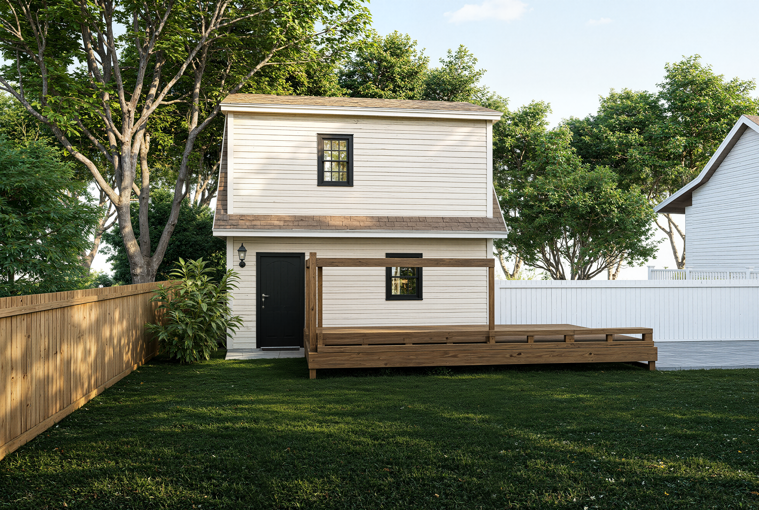 two-story accessory dwelling unit designed to maximize functionality within a compact footprint