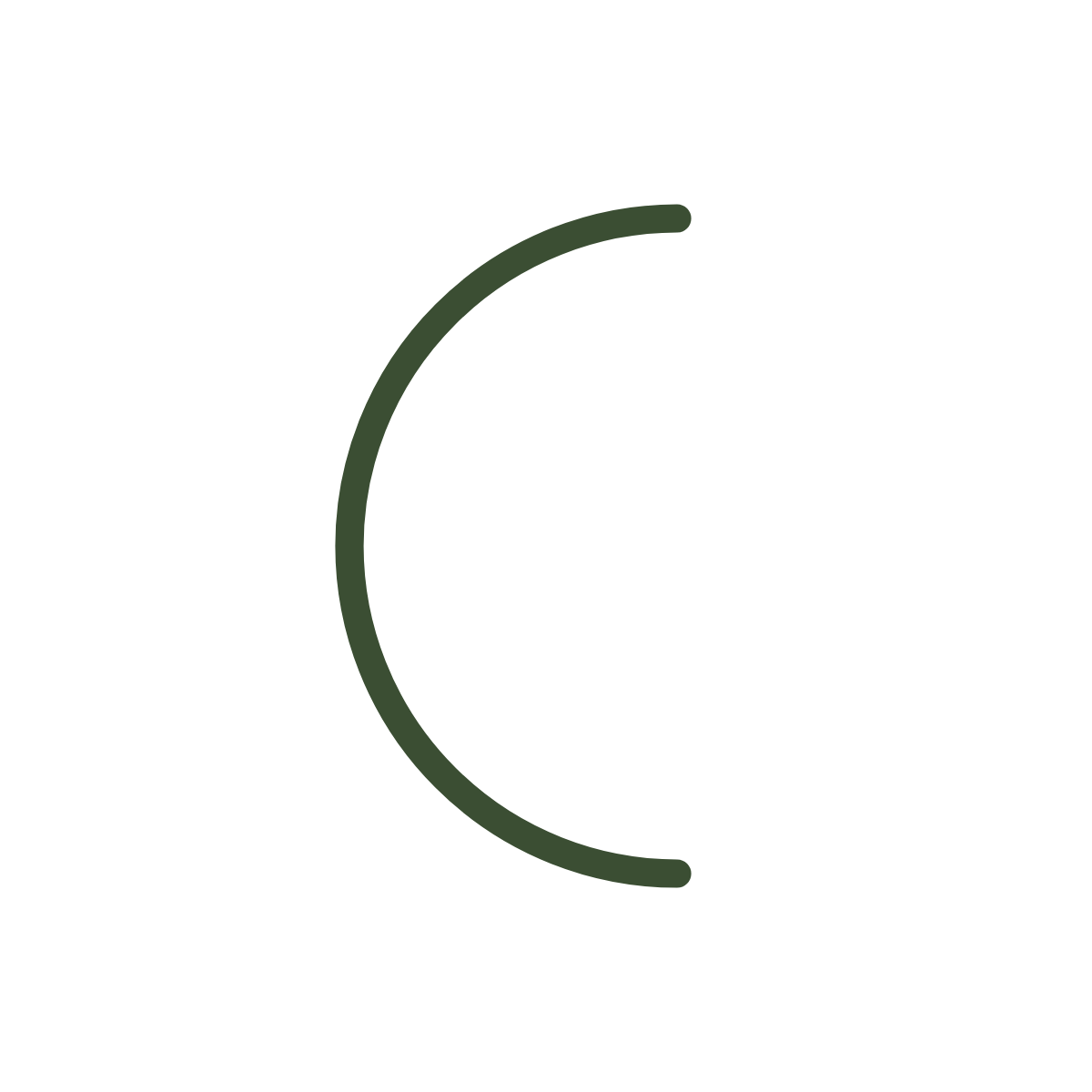 A black silhouette of a mountain range with a green crescent moon in the sky.