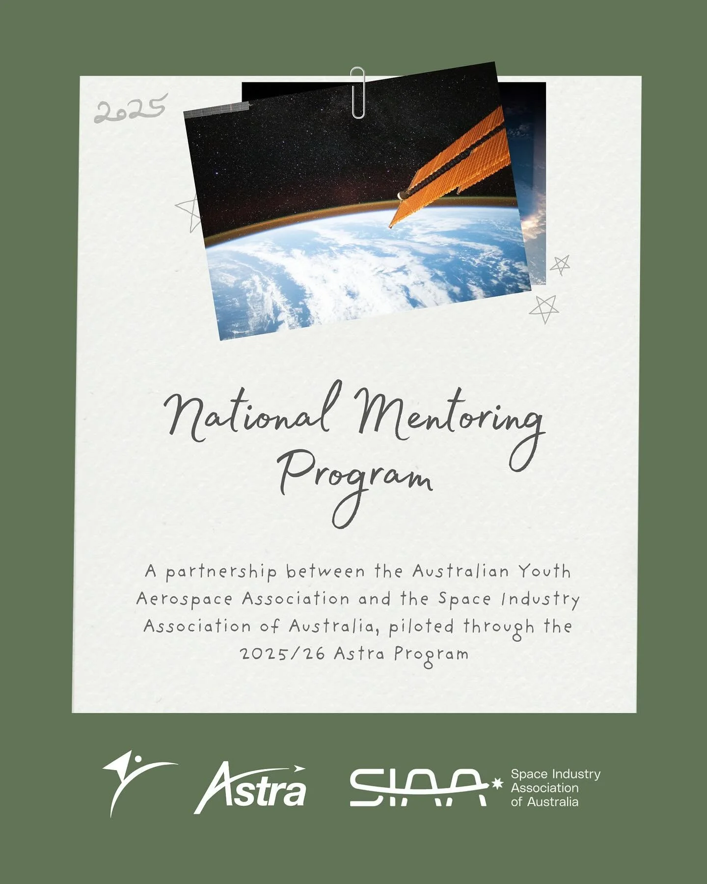 We&rsquo;re excited to be piloting the National Mentoring Program through the 2025/26 Astra Program, where program participants will have the option to be mentored by space industry professionals. 

The National Mentoring Program is a new initiative 