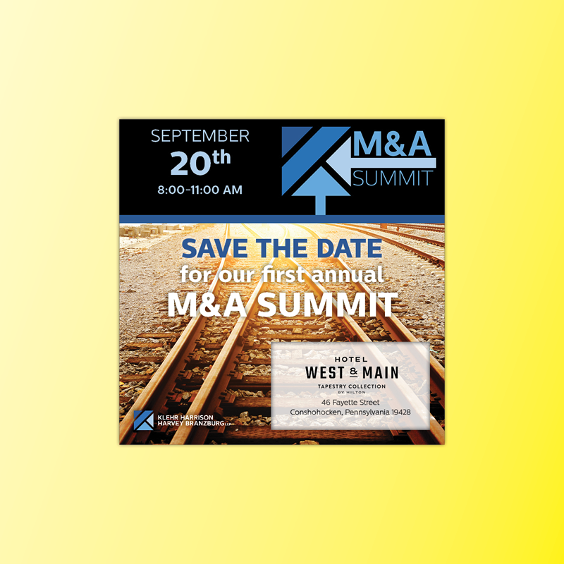 Designed the specialty logo for Klehr Harrison’s annual M&A Summit as well as branded social and events materials.
