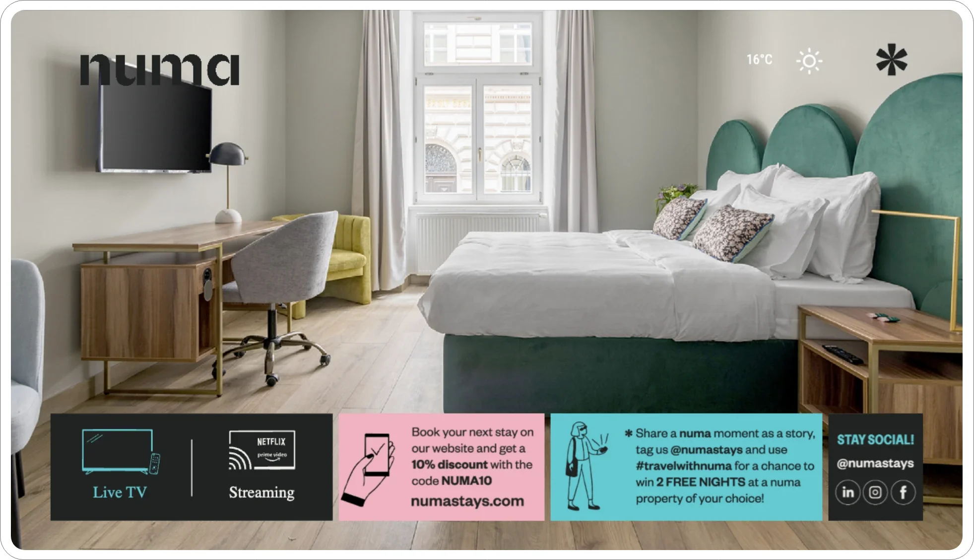 Numa branded in-room TV interface usng NevayaOne technology.