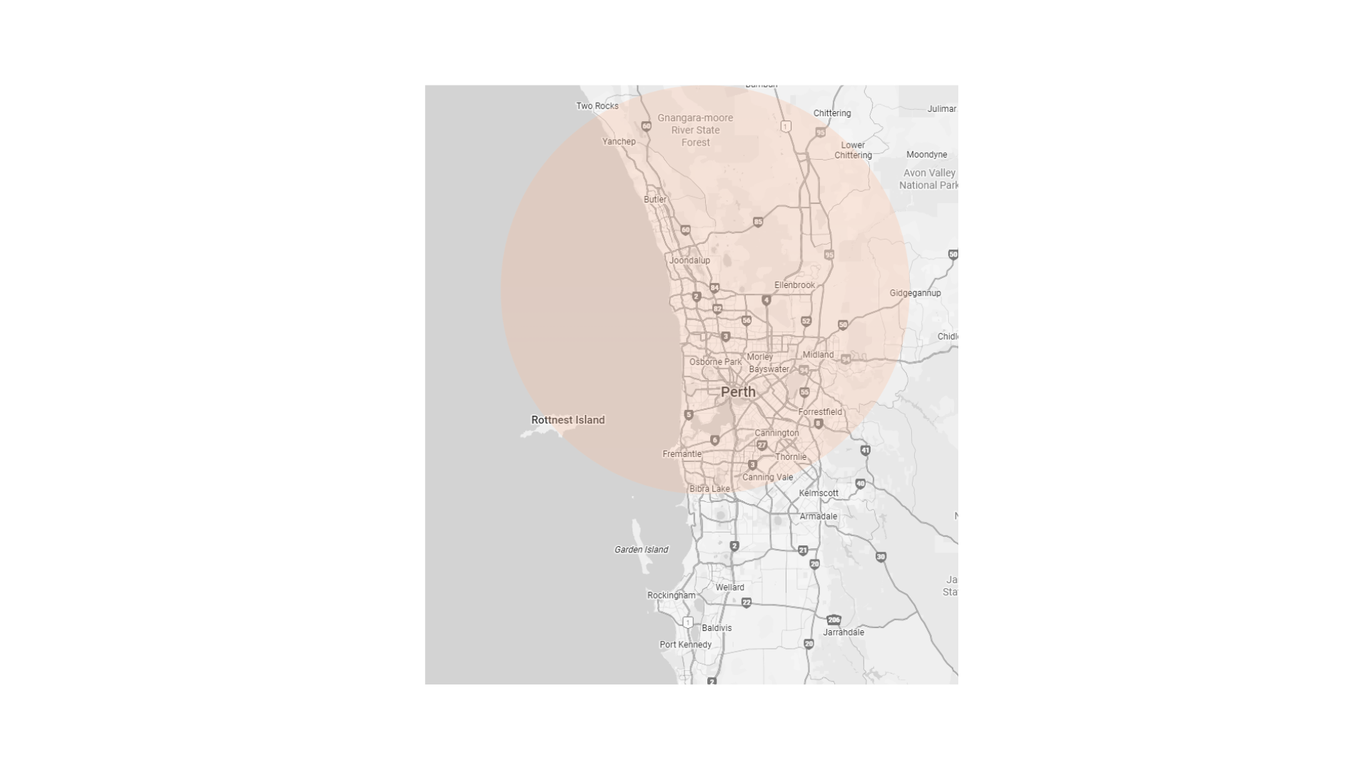 Perth Metro service area map
