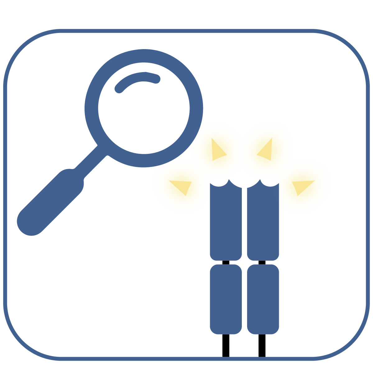 Illustration of magnifying glass looking at cells.