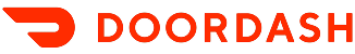 DoorDash logo with red D and the word 'DOORDASH' in red letters