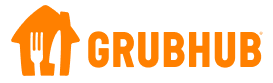 Grubhub logo in orange with a fork and knife icon