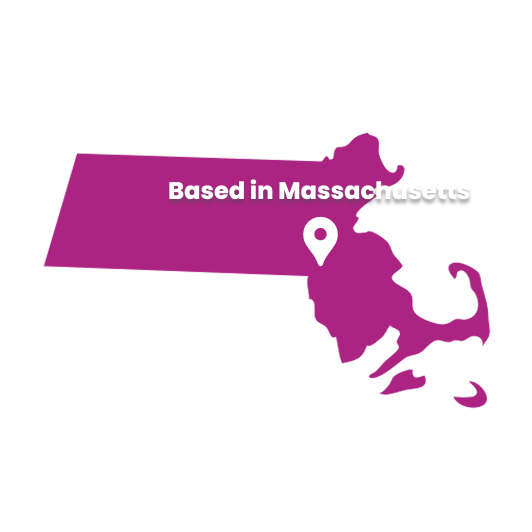 Map of Massachusetts with a location pin and text indicating it is based in Massachusetts.