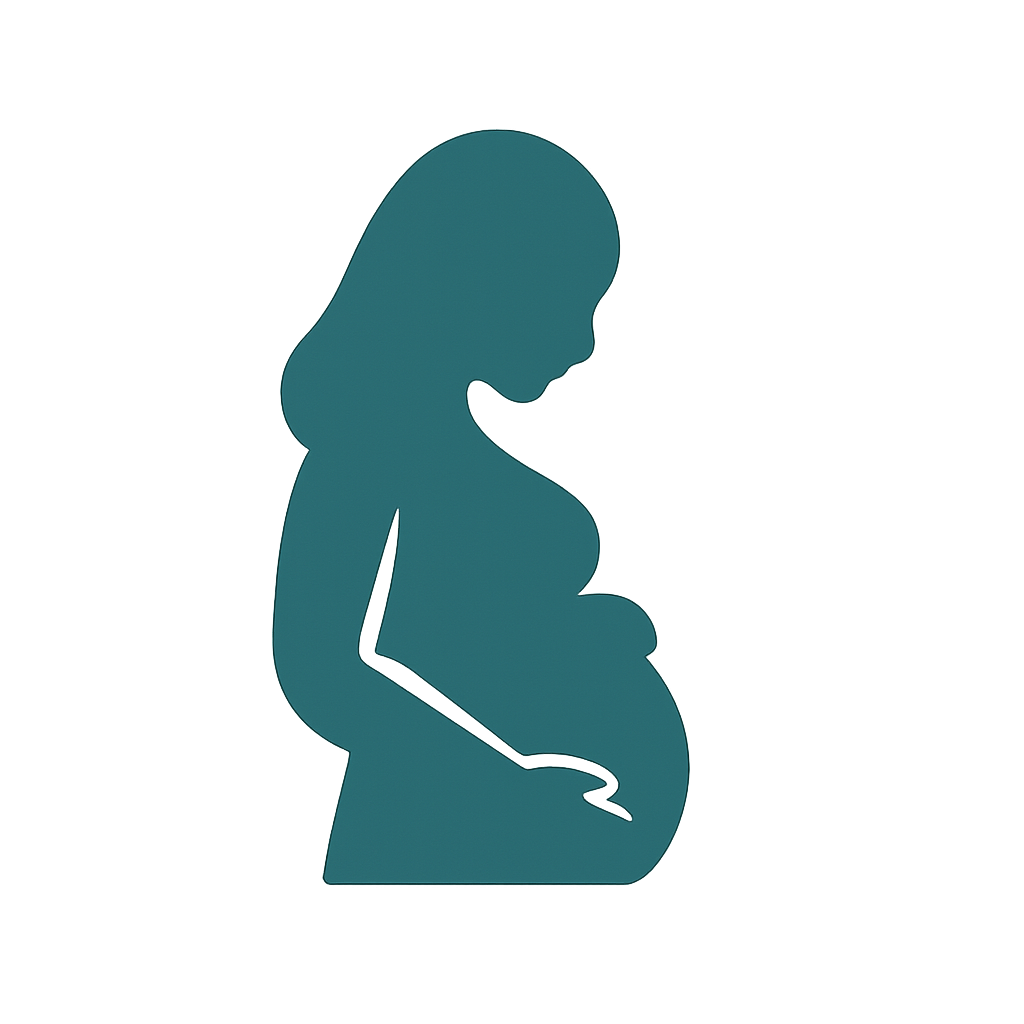 Outline of a pregnant woman with a glowing teal halo effect.