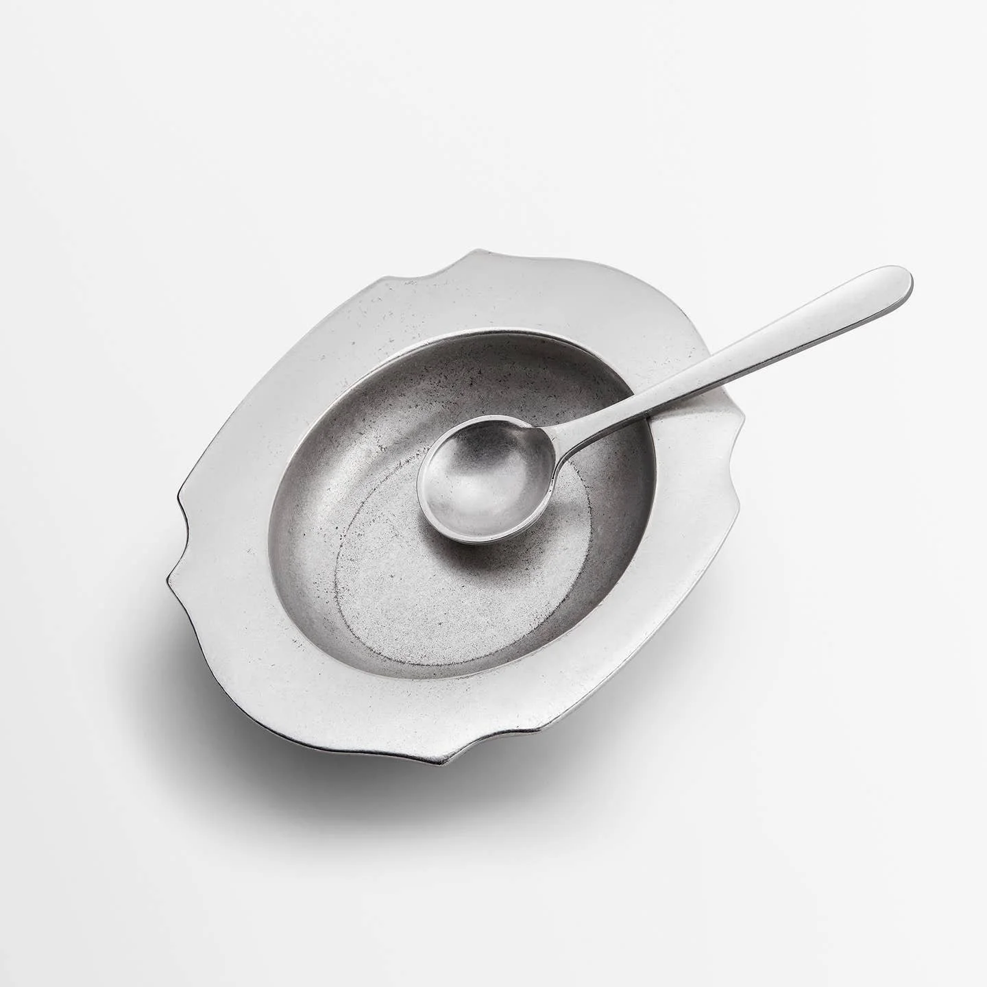 Elegant Pewter Salt Cellar & Spoon Set