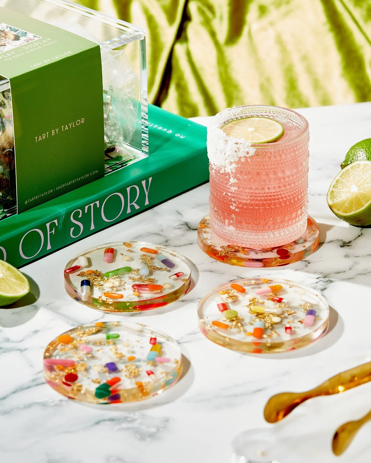 Pill + Gold Acrylic Coaster Set