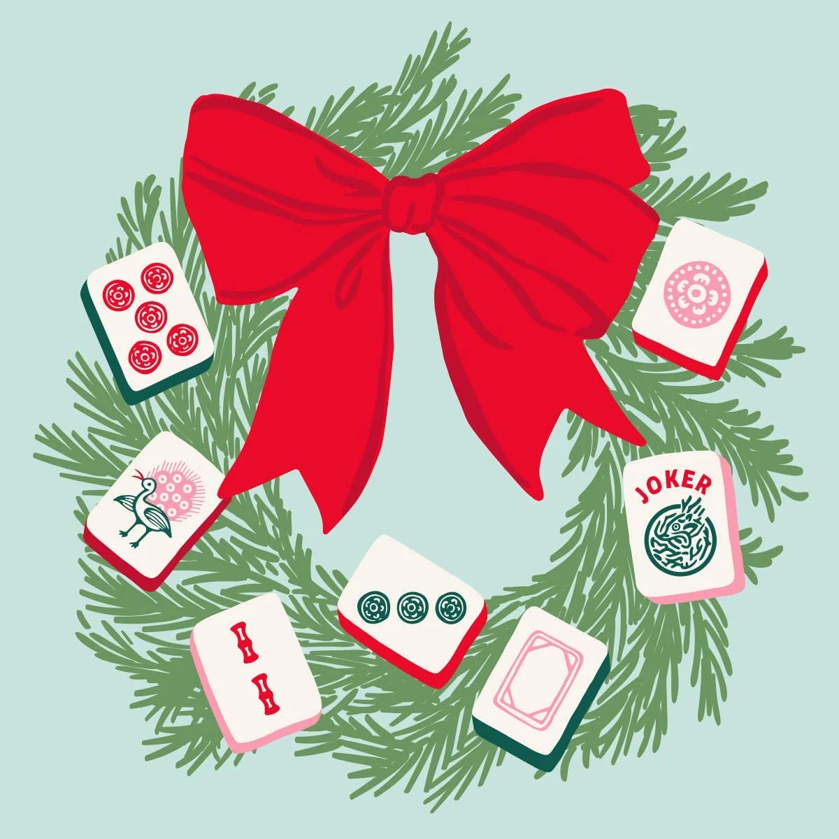 Mahjong Holiday Wreath Cocktail Napkin