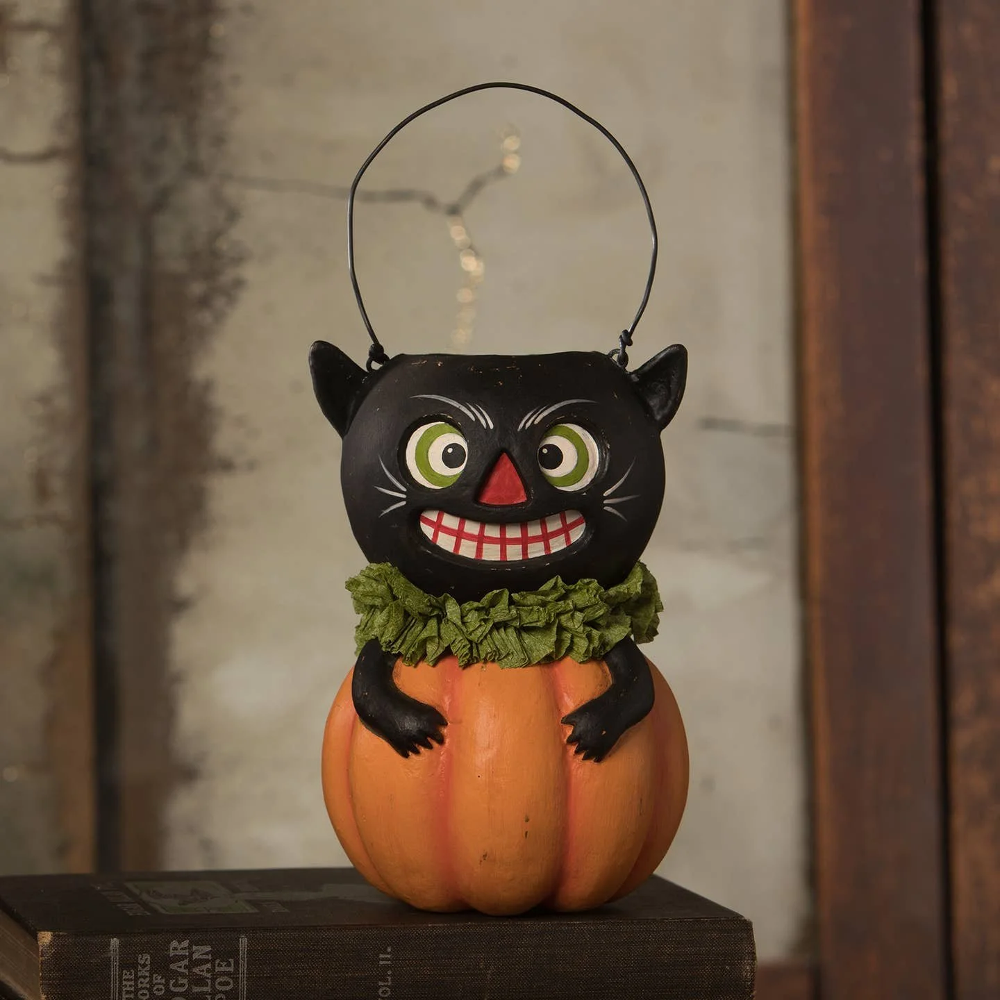 Vintage Black Cat in Pumpkin Bucket | Bethany Lowe Designs