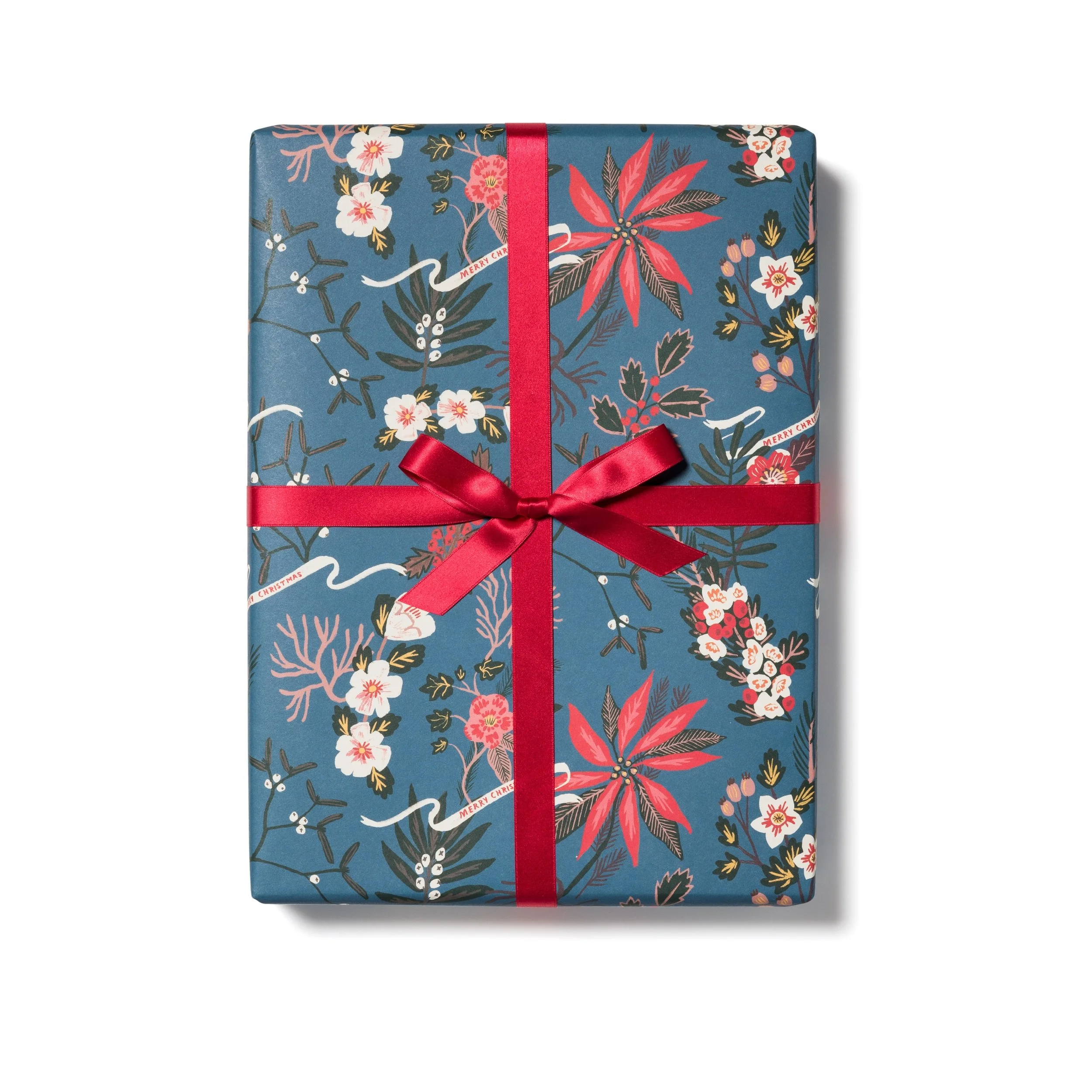 Blue Poinsettia Holiday Wrapping Paper