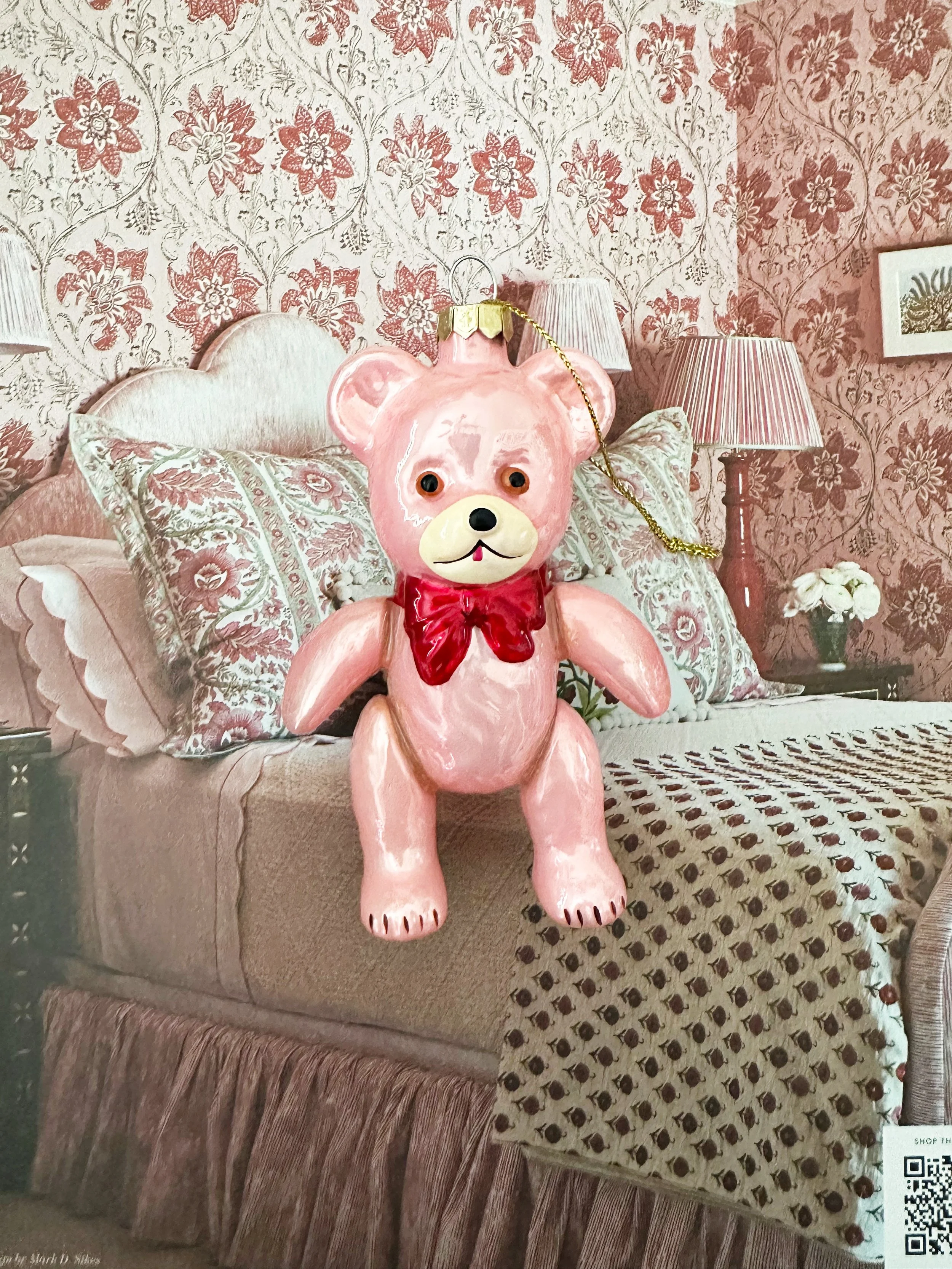 Vintage Pink Teddy Bear Glass Ornament | Cody Foster & Co.