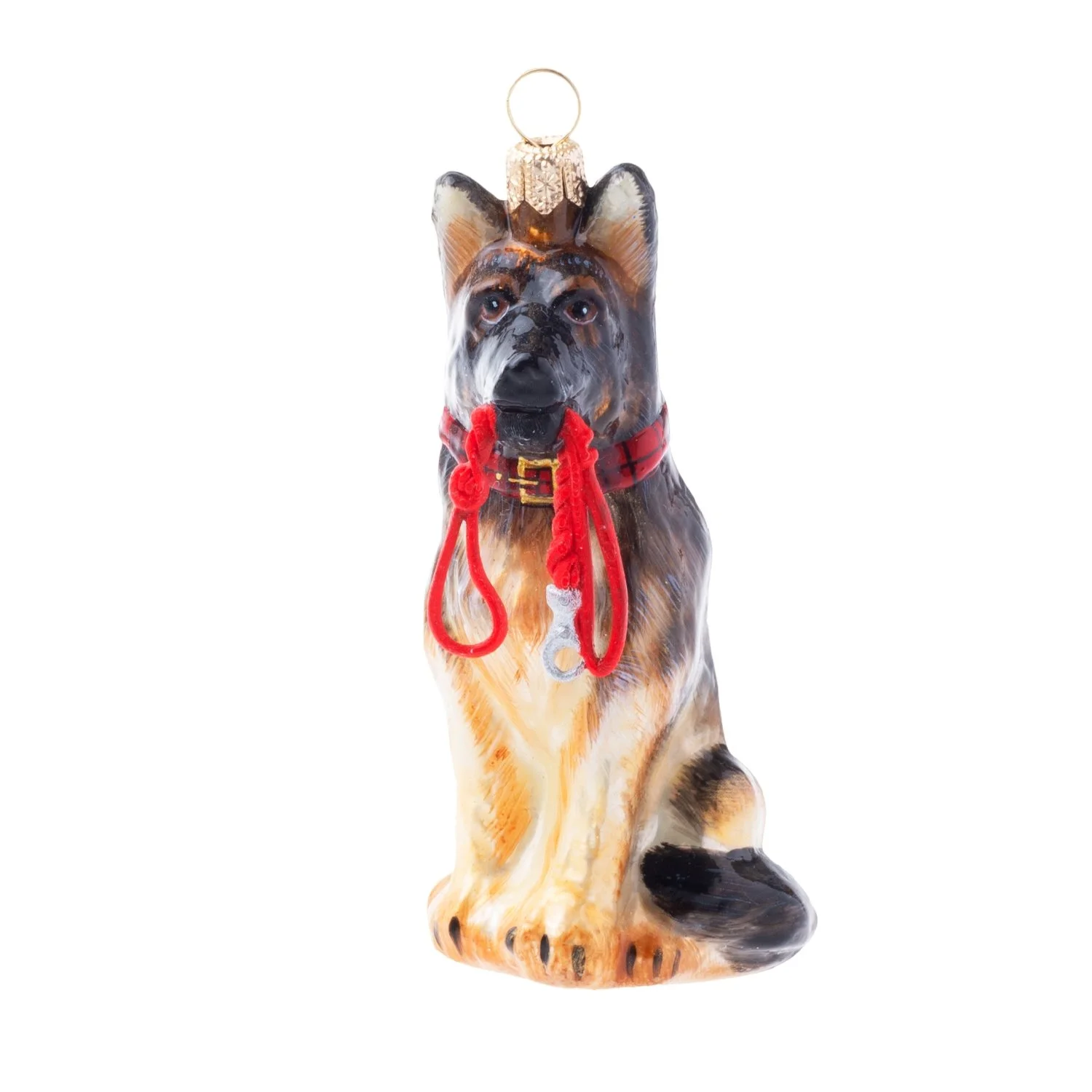 German Shepherd with Leash Glass Ornament