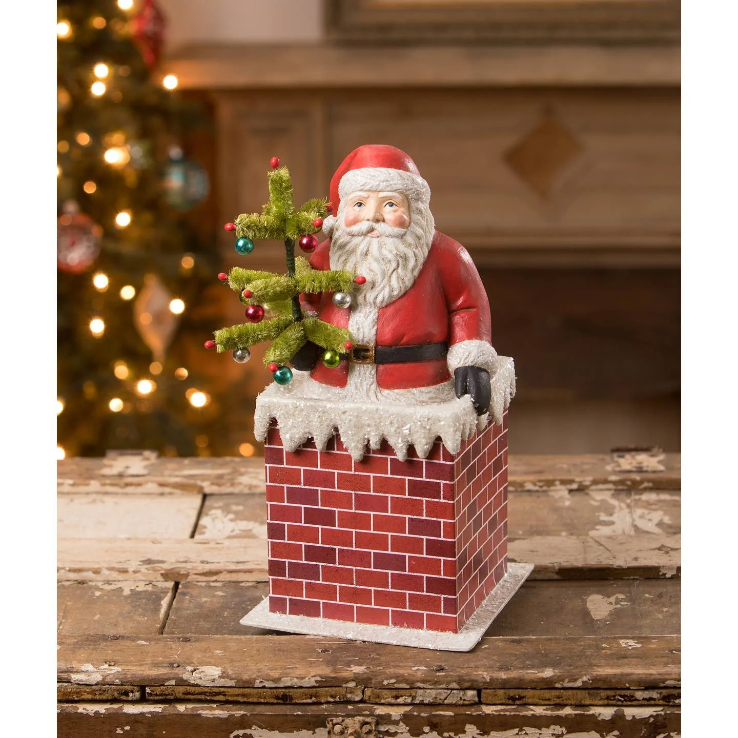 Vintage Santa In Chimney Figurine - Container