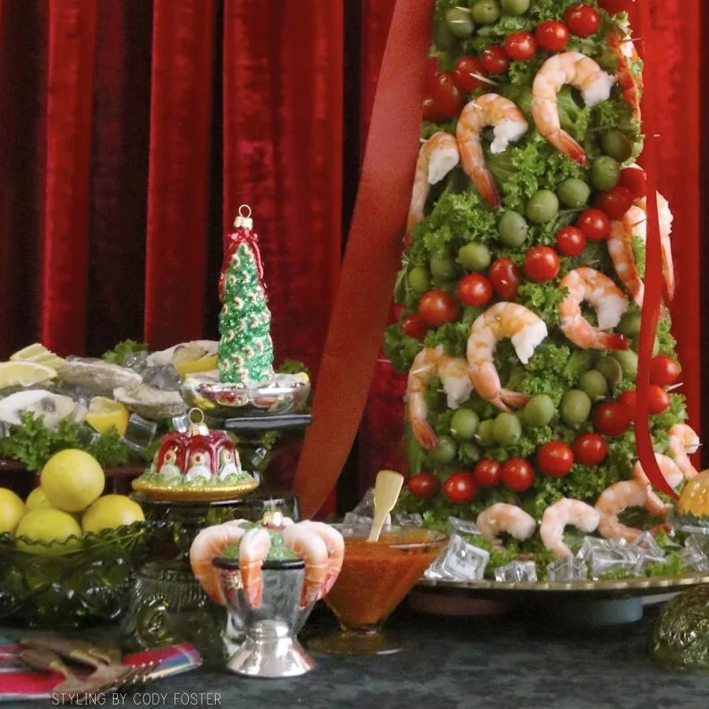Retro Shrimp Cocktail Tower Glass Ornament