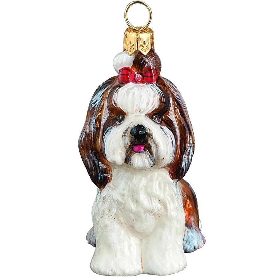 Shih Tzu with Top Knot Glass Ornament