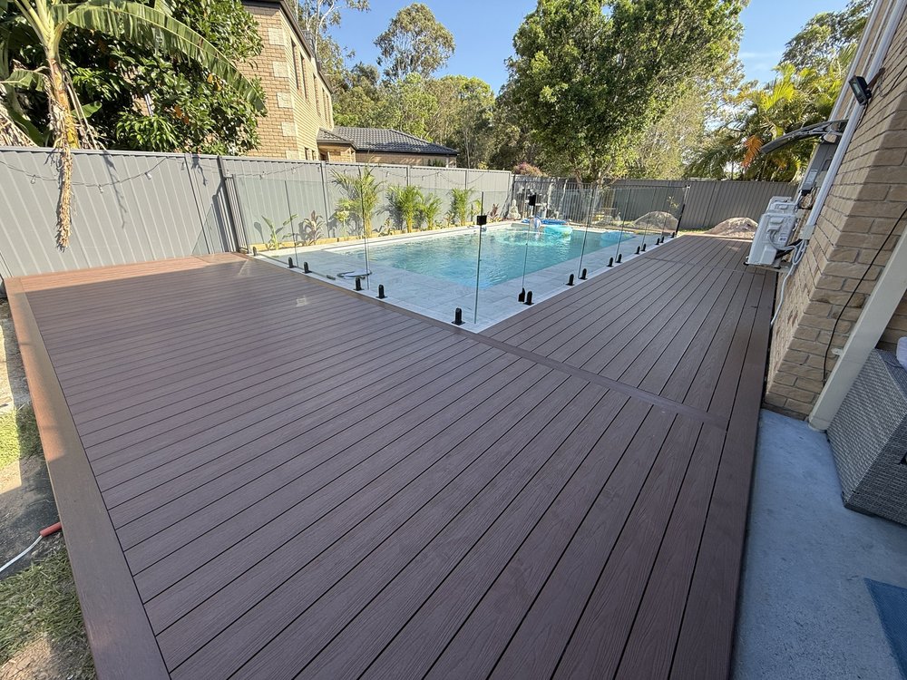 Pool decking Brisbane — composite deck around pool