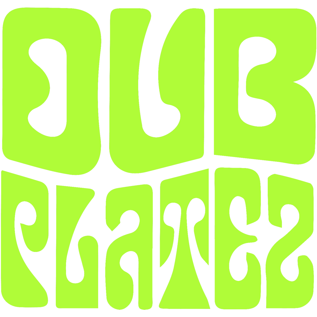 A stylized, psychedelic design of the phrase 'Dub Platez' in distorted green letters, arranged in a square layout.