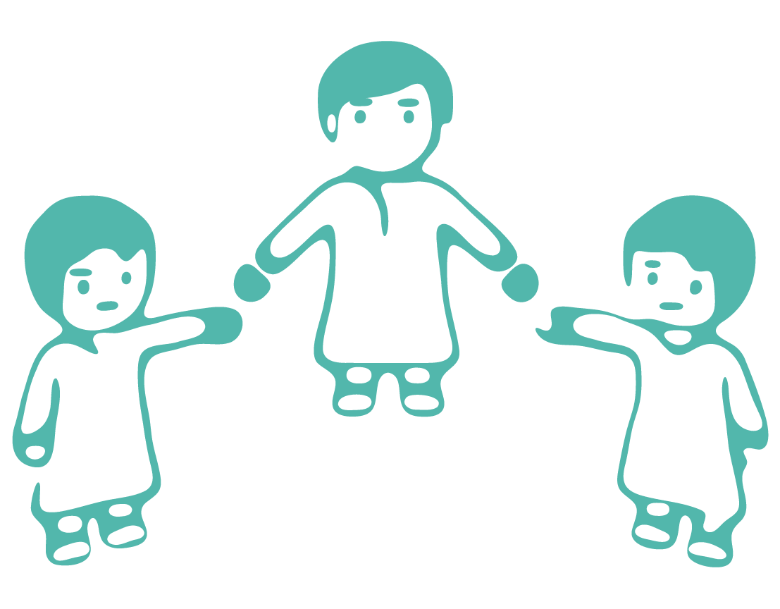 رسم رقمي لثلاثة أطفال يمسكون بأيدي بعضهم البعض، مع رفع الطفل الأوسط عن الأرض.