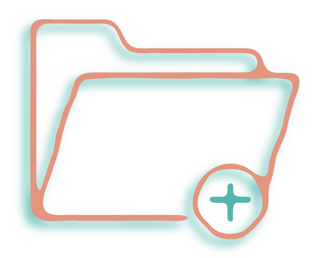 علامة نيون لأيقونة مجلد مع رمز زائد في الزاوية اليمنى السفلية.