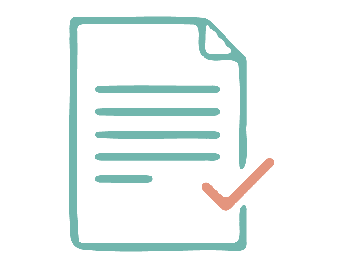 مخطط تفصيلي لمستند به خطوط تمثل النص وبجانبه رمز علامة اختيار.