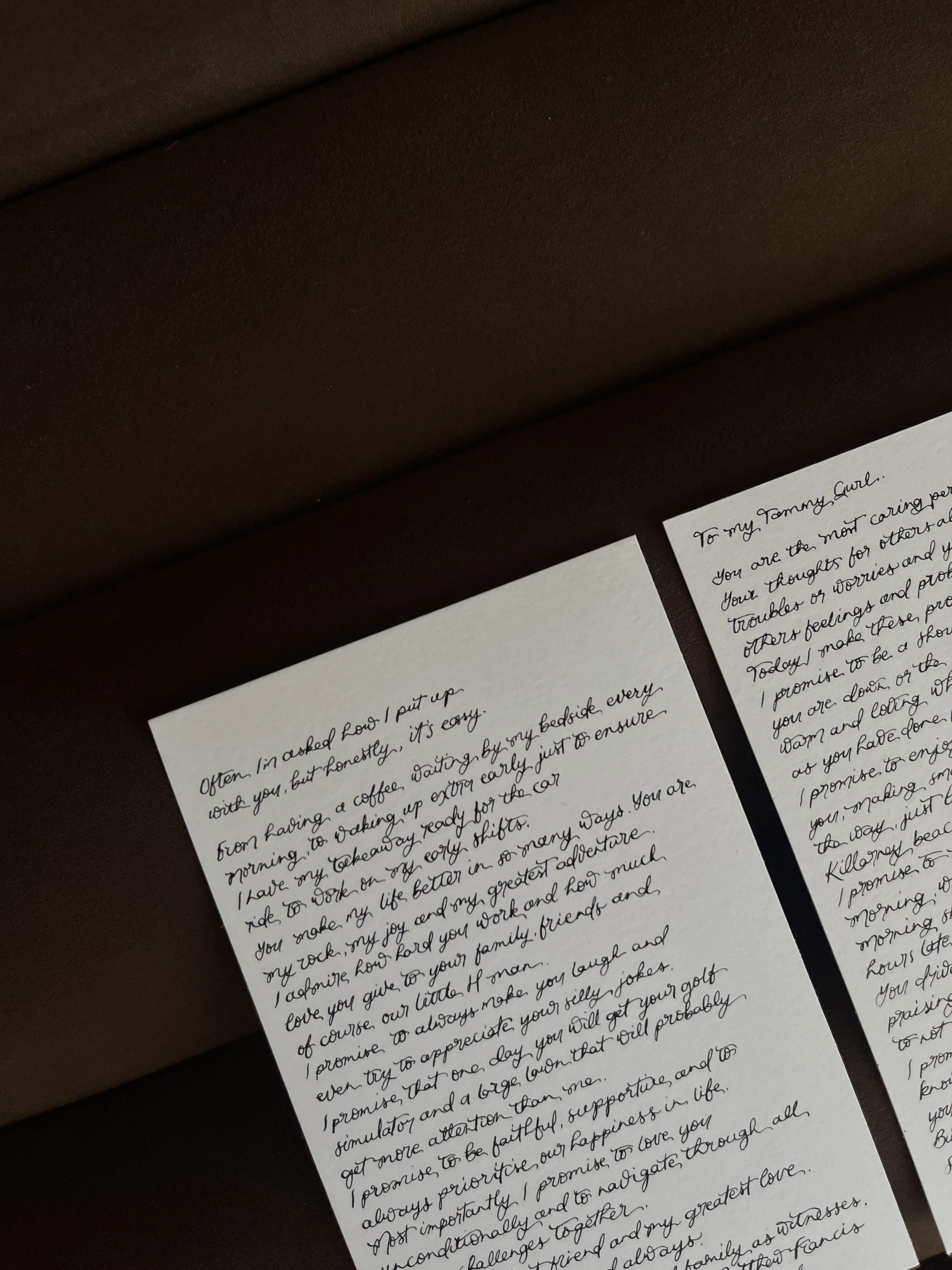 Hand written wedding vows keepsake