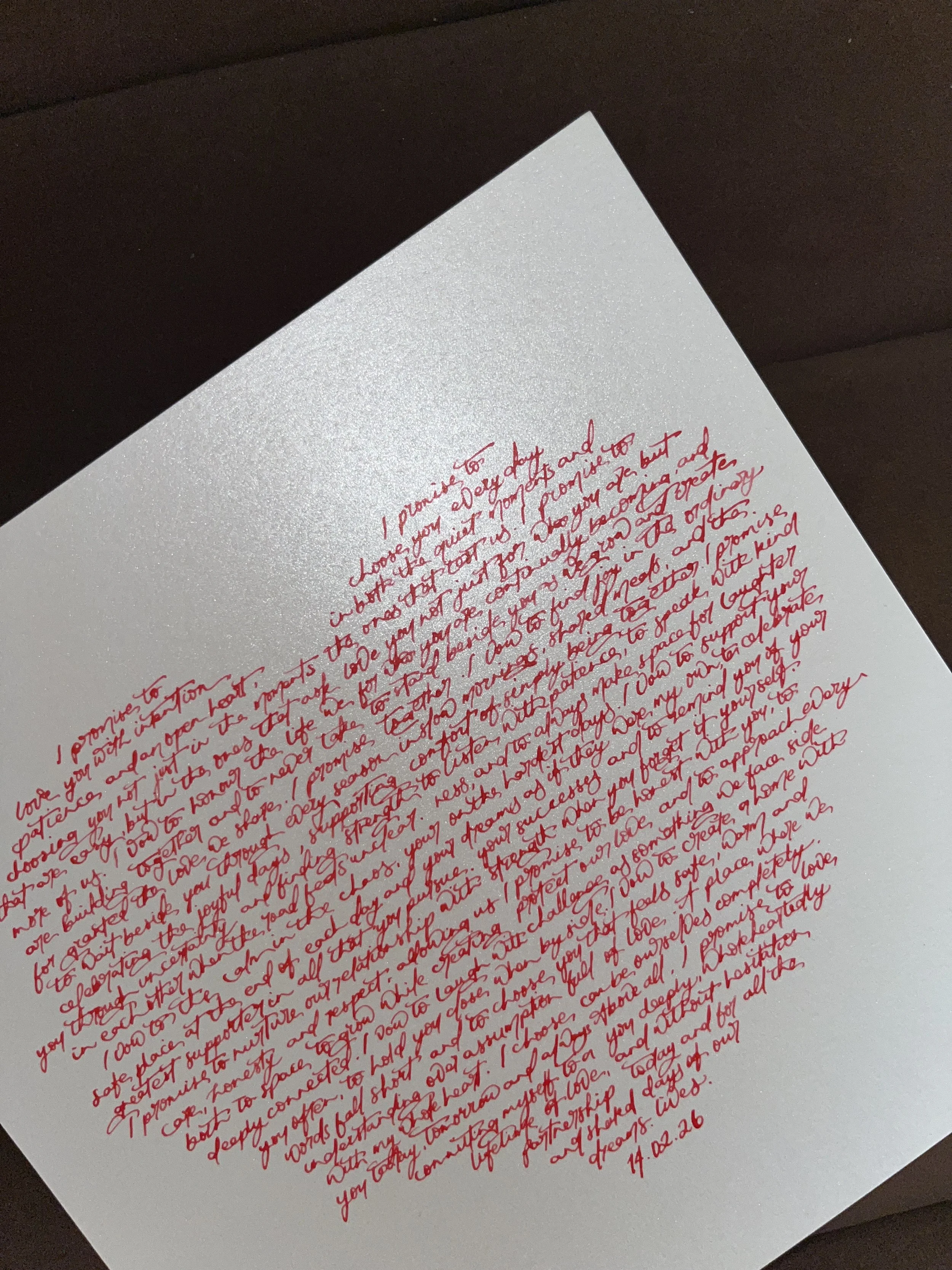 Heart Handwritten Wedding Vow Keepsake