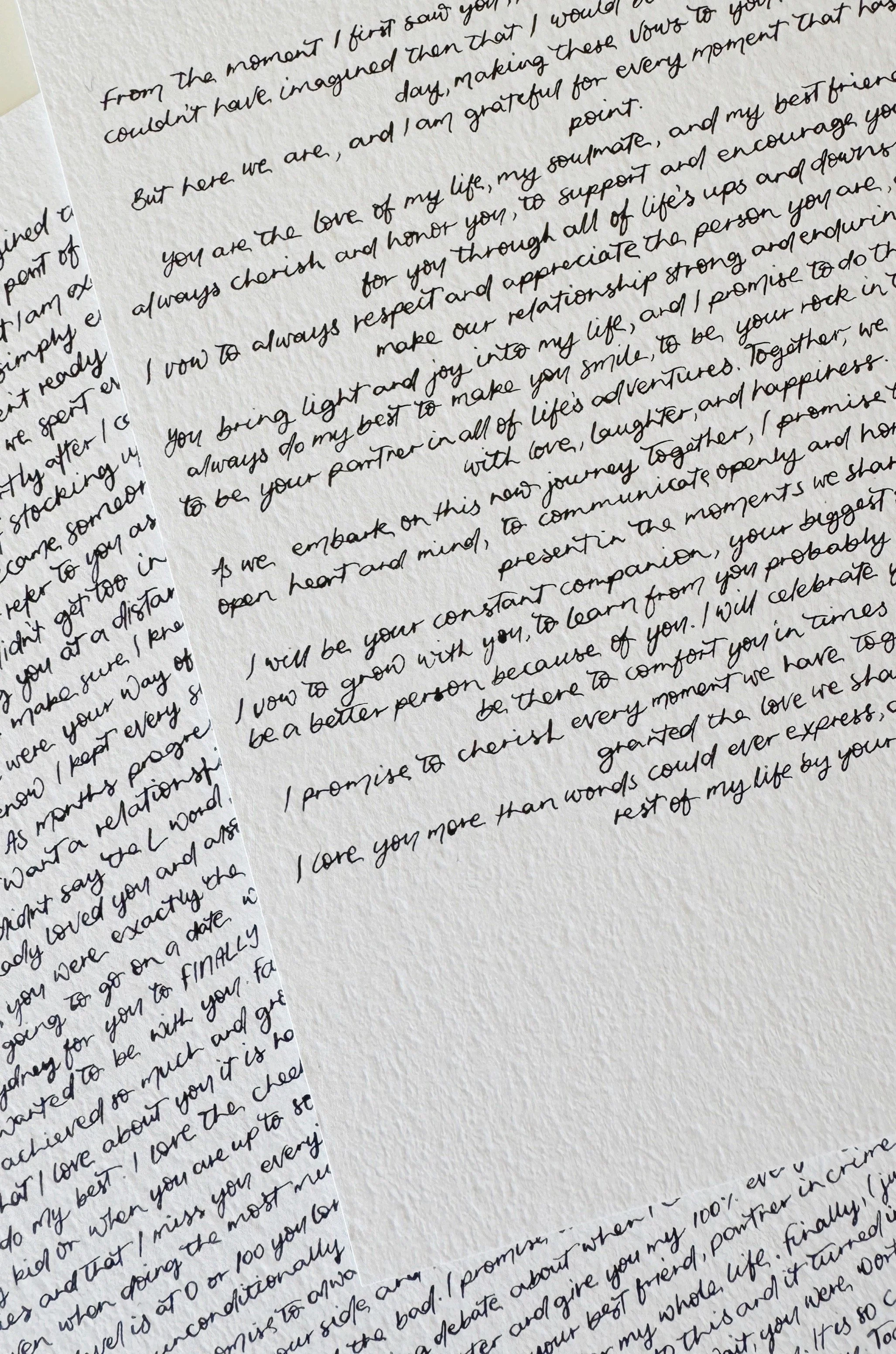 Handwritten love letter expressing appreciation and commitment, with handwritten cursive writing on cream paper.