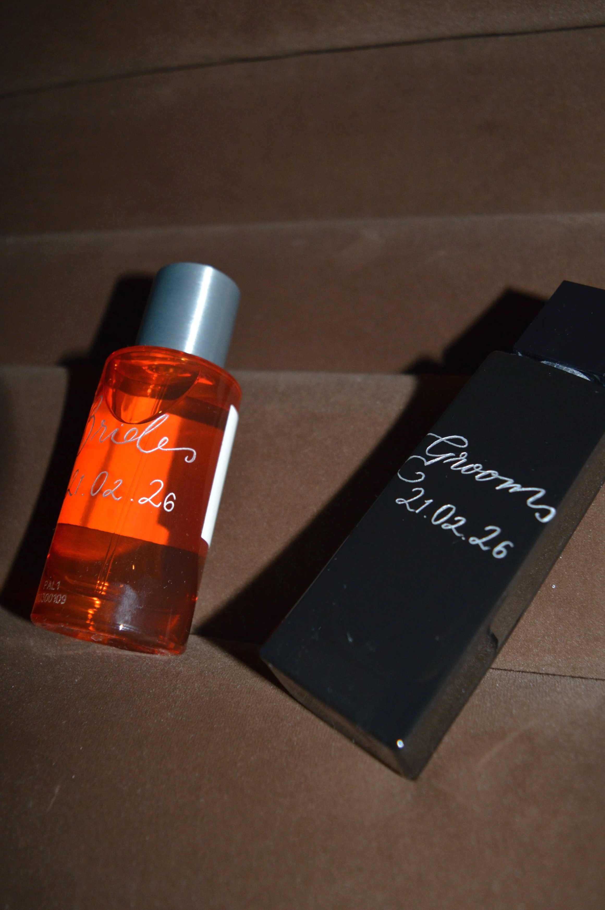 Bride and groom perfume bottles