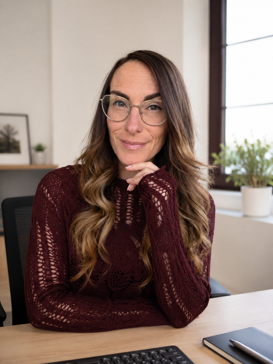Virtual assistant behind desk
