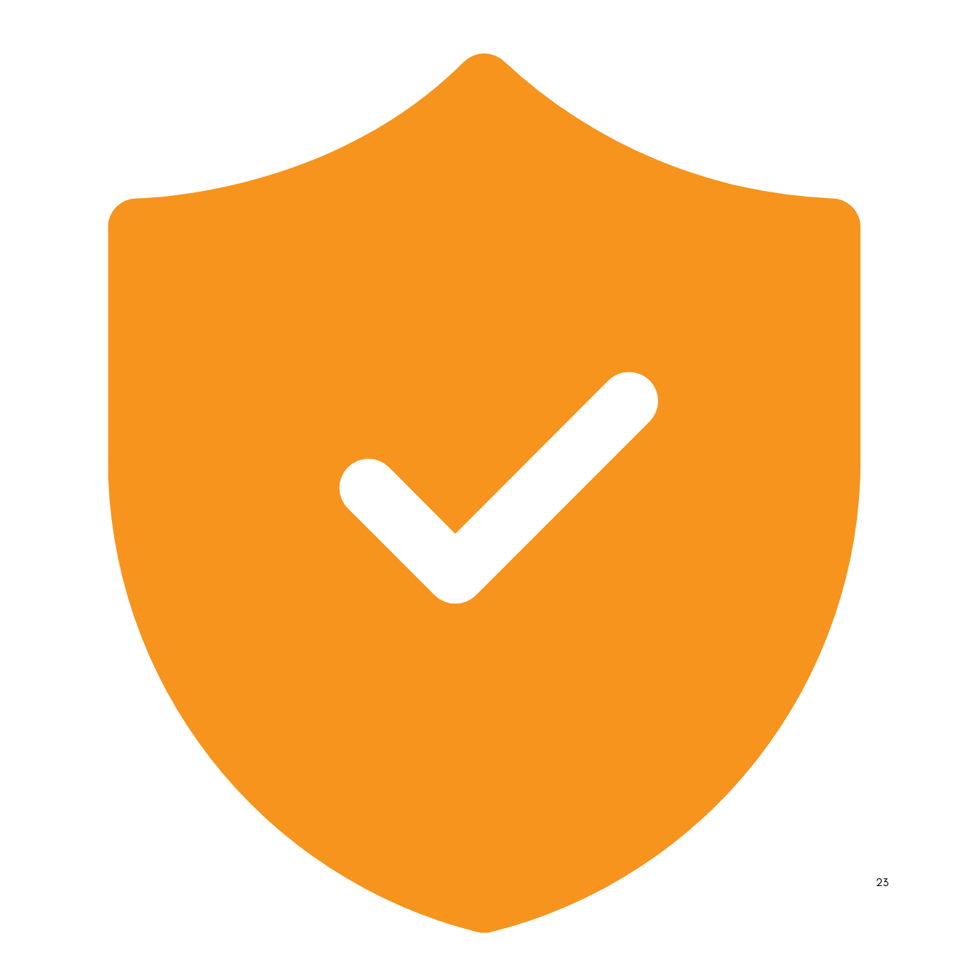 An orange shield with a black checkmark in the center.