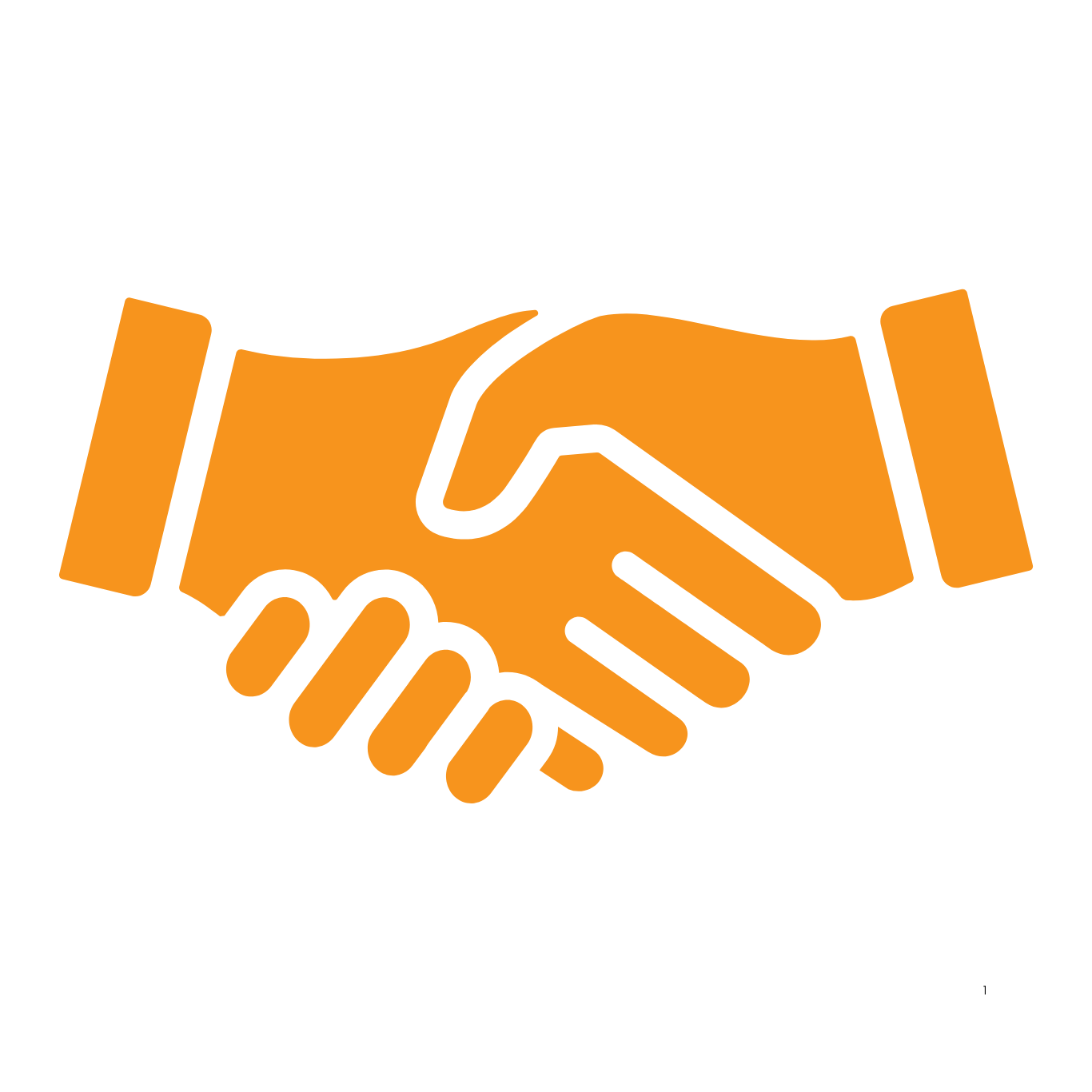 Illustration of two orange hands shaking.