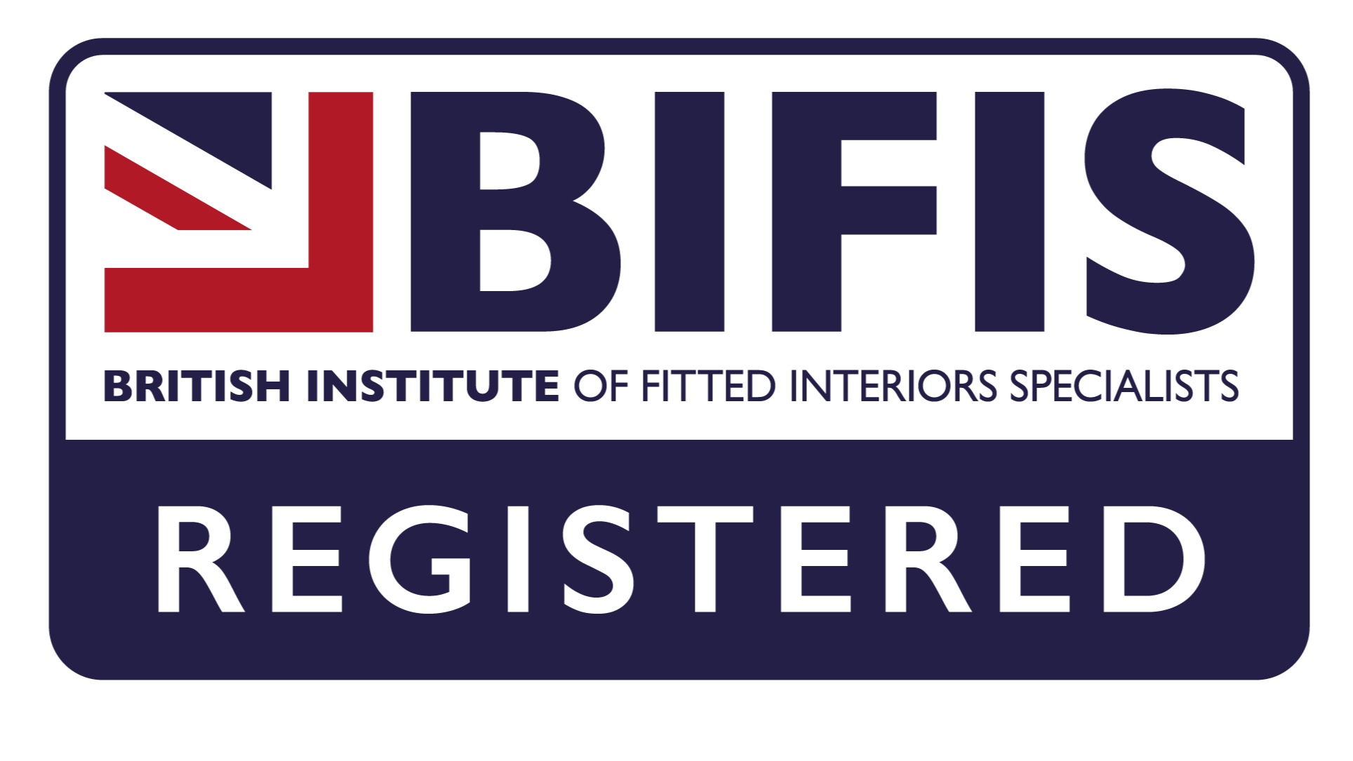 Badge with the logo of British Institute of Fitted Interiors Specialists, indicating registration with the word 'REGISTERED'