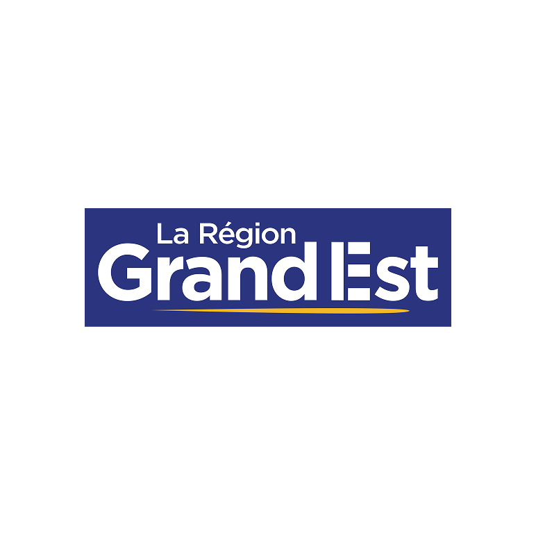 Logo de la région Grand Est en France, avec texte blanc sur fond bleu indiquant "La Région Grand Est"