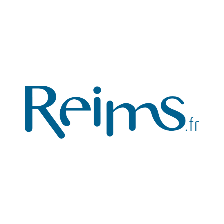 Logo de Reims avec texte bleu sur fond blanc