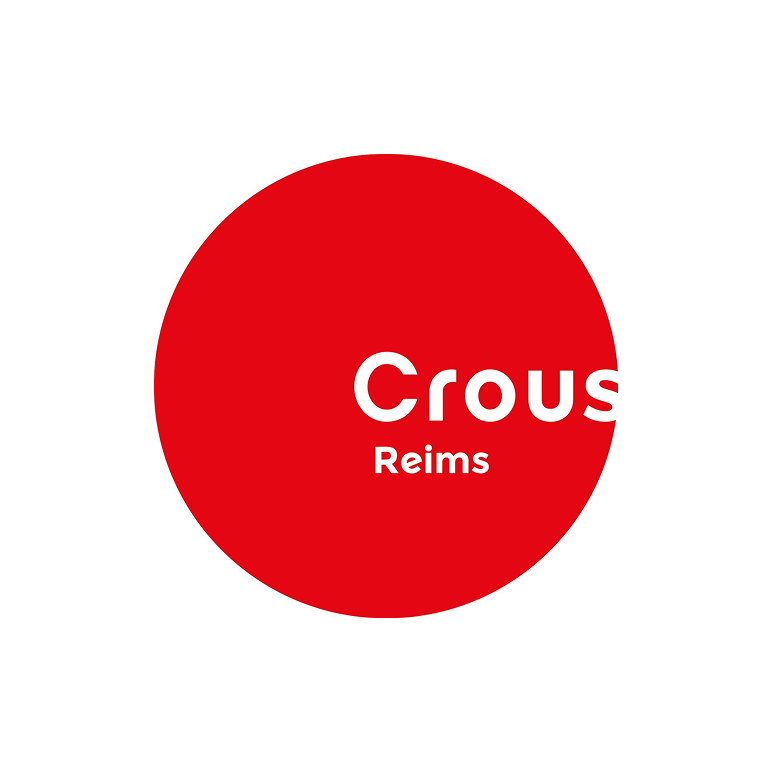 Logo circulaire rouge avec le texte blanc 'Crous Reims'
