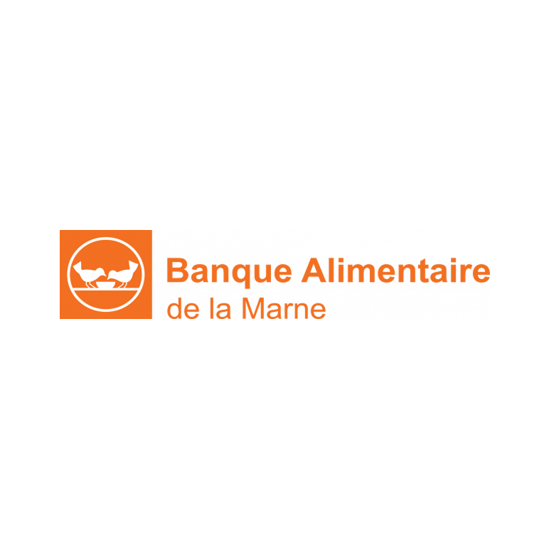 Logo de la Banque Alimentaire de la Marne, en orange avec une icône de deux chiens dans un cercle.