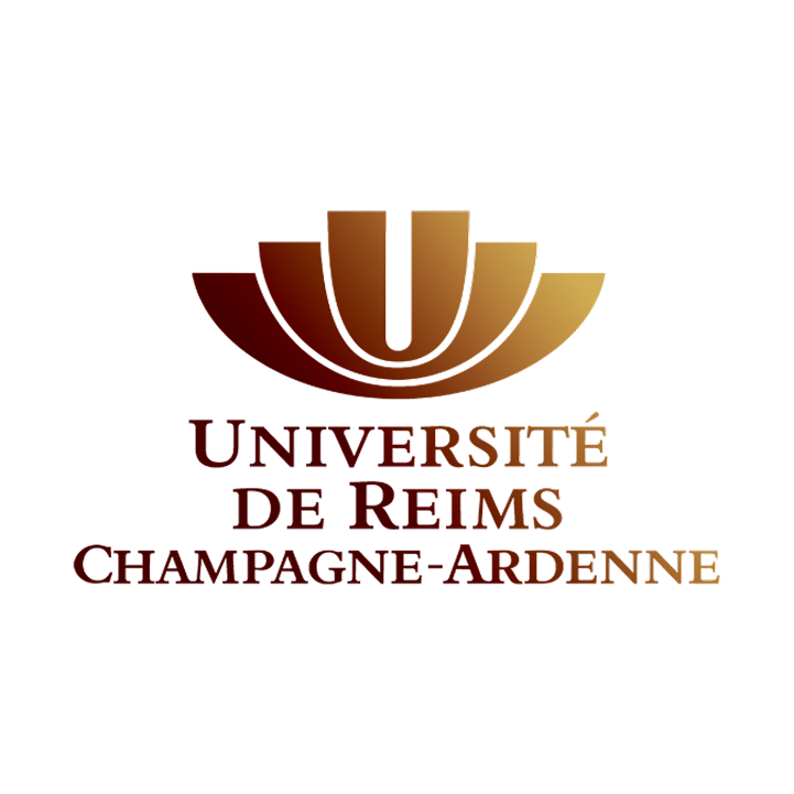 Logo de l'Université de Reims Champagne-Ardenne, avec une représentation graphique en or et rouge au-dessus du texte